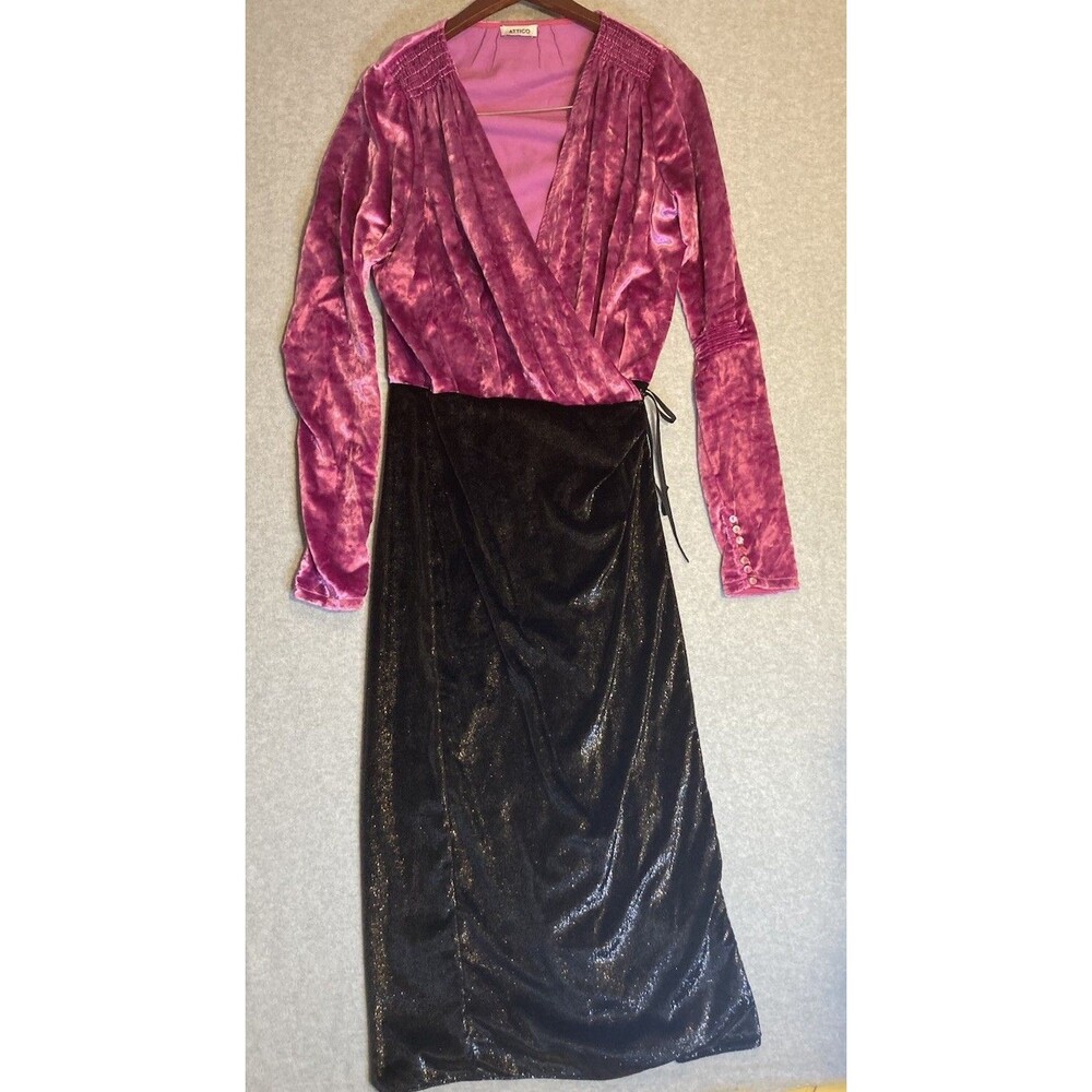 Attico Sz 44 Wrap Dress Periwinkle Velvet Swag V Neck Black Shimmer Maxi Italian